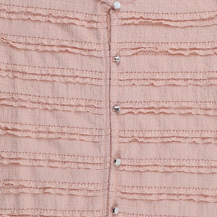 Girls Pale Peach Round Neck Casual T-Shirt, पीच, large