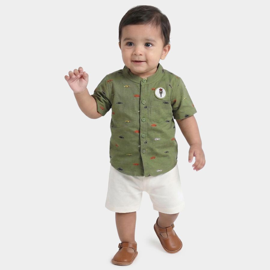 Infants Olive Green Cotton Half Sleeve Classic Collar Military Shirt, Olive, large