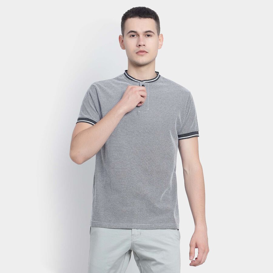 Solid Henley T-Shirt, Dark Grey, large image number null
