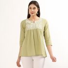 Women's Light Sage Green Cotton Round Neck Solid Kurti, Light Green, small