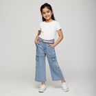 Girls' Light Blue Wide-Leg Cargo Style Jeans, Light Blue, small image number null