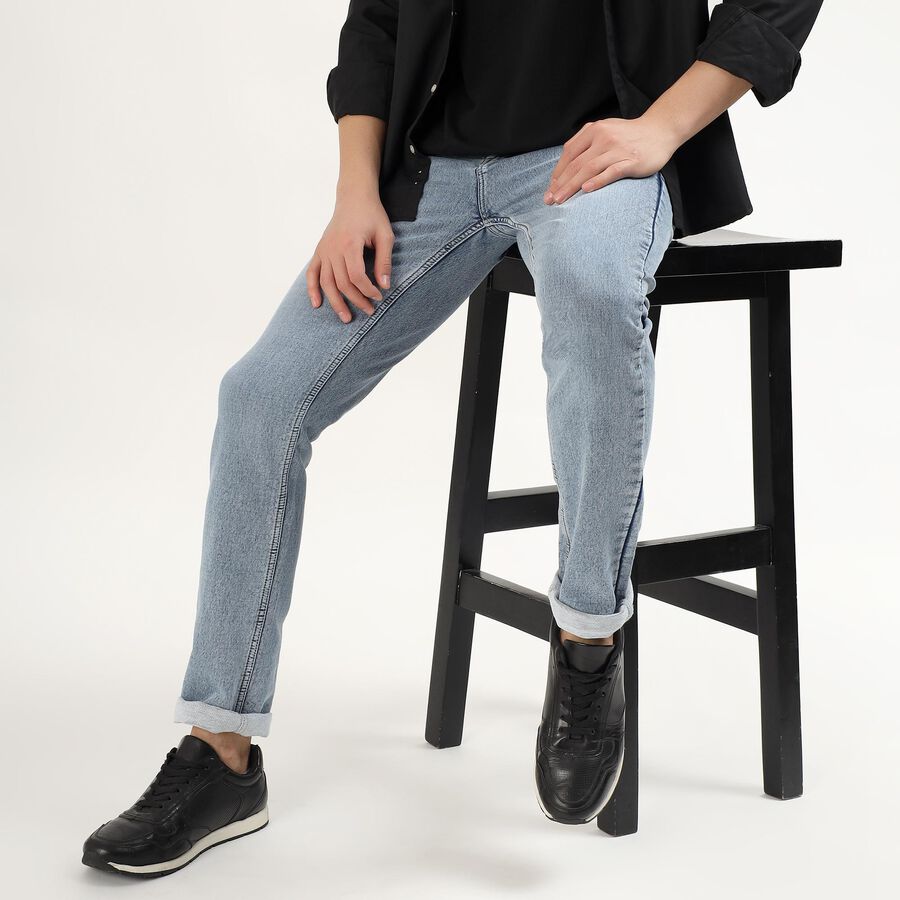 Men's Light Blue Slim Fit Classic Jeans, मध्यम नीला, large image number null