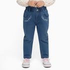 Girls Muted Denim Blue Regular Fit Embroidered Jeans, मध्यम नीला, small