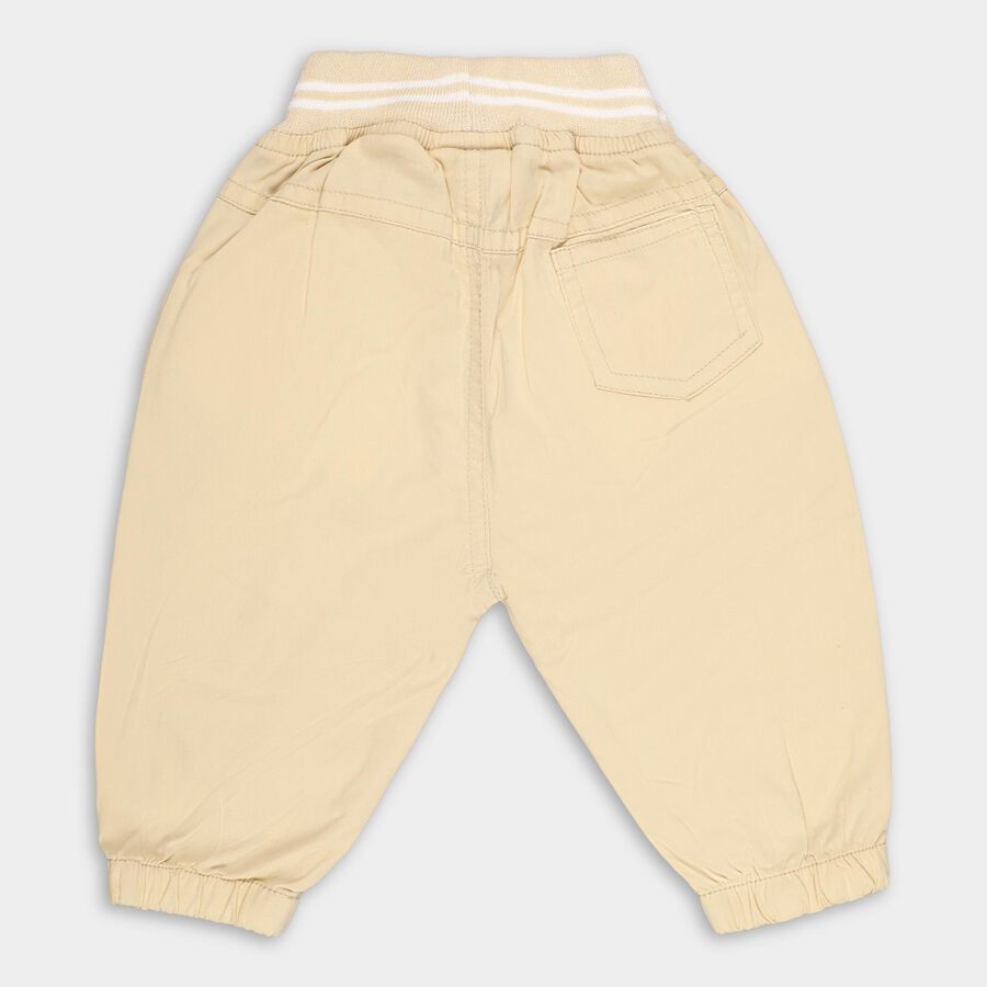 Infants Light Beige Elastic Waist Embroidered Trousers, Beige, large image number null