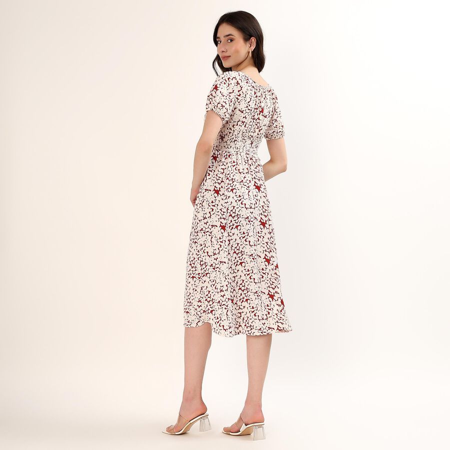 Women's Maroon V-Neck Classic Fit and Flare Dress, Maroon, large