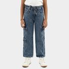 Girls' Dark Blue Regular Fit Heart Patch Jeans, Mid Blue, small