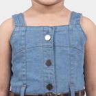 Girls' Blue A-Line Button Front Belted Frock, मध्यम नीला, small