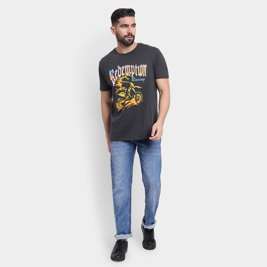 Men's 100% Cotton Round Neck Half Sleeves T-Shirt, गहरा ग्रे, large