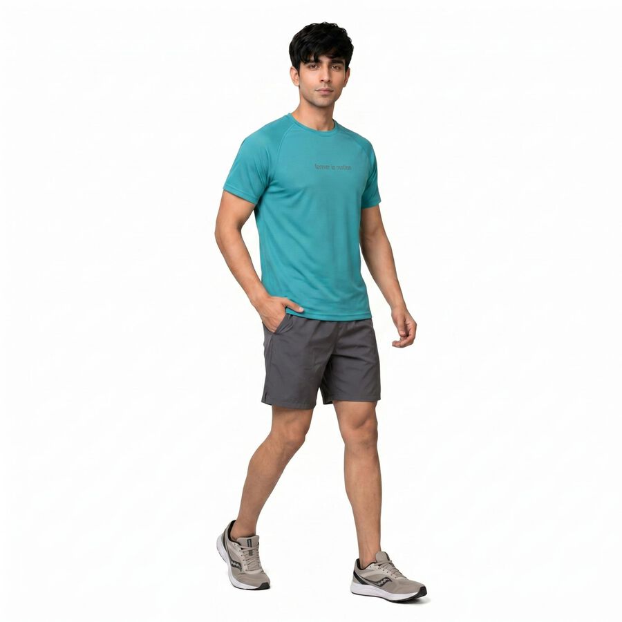 Men's Teal Crew Neck Regular Drifit T-Shirt, टील ब्लू, large