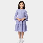 Girls' Purple Round Neck Tiered Dress, Purple, small