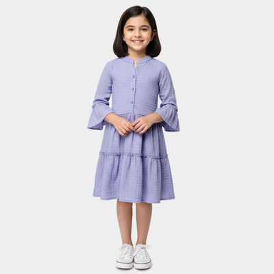 Girls' Purple Round Neck Tiered Dress