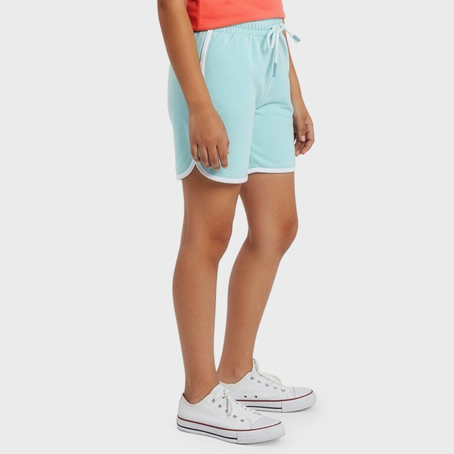 Girls' Aqua Regular Fit Side Stripe Shorts, एक्वा, large