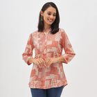Women's Bright Coral Red Mandarin Collar Printed Kurti, Coral, small image number null