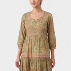 Women's Olive Green V-Neck Floral Printed Kurta, Light Green, small