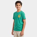 Boys' Green Cotton Blend Crew Neck Regular Boys T-Shirt, Dark Green, small