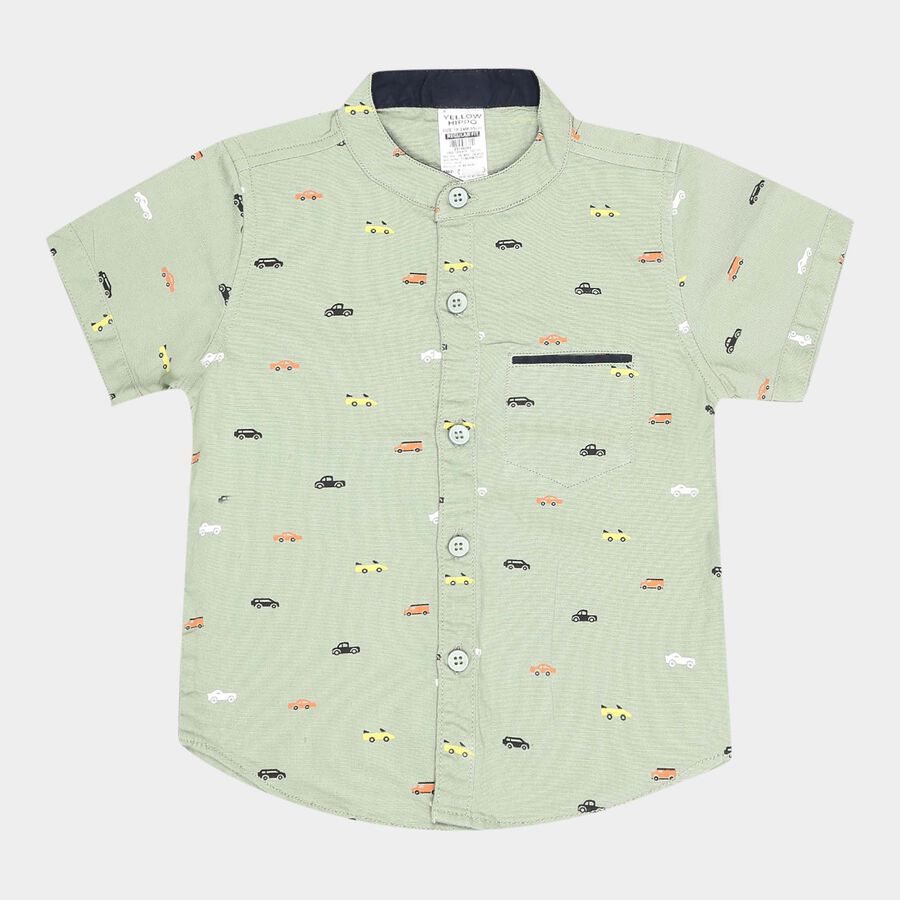Infants Cotton Printed Shirt, Olive, large image number null