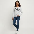 Girls' Light Grey Round Neck Casual Graphic Top, हल्का नीला, small image number null