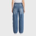 Women's Blue Wide Leg Cargo Jeans, मध्यम नीला, small