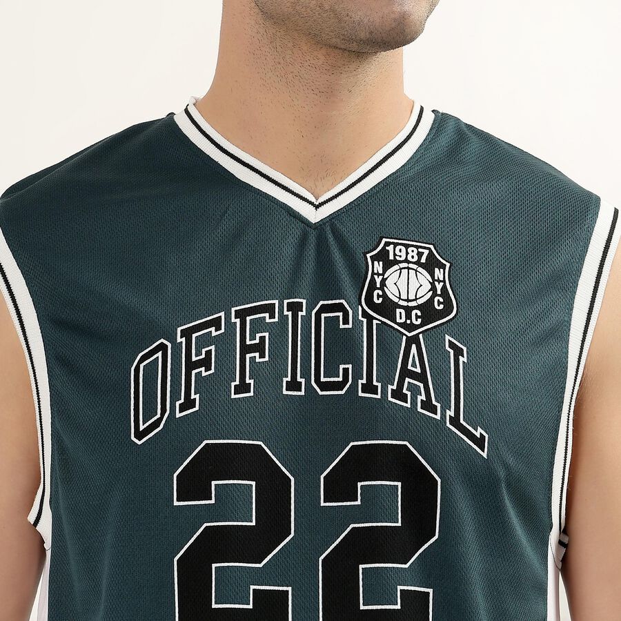 Men's Dark Forest Green V-Neck Athleisure Sleeveless T-Shirt, Dark Green, large