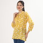 Women's Yellow Mandarin Collar Floral Printed Kurti, मस्टर्ड, small image number null