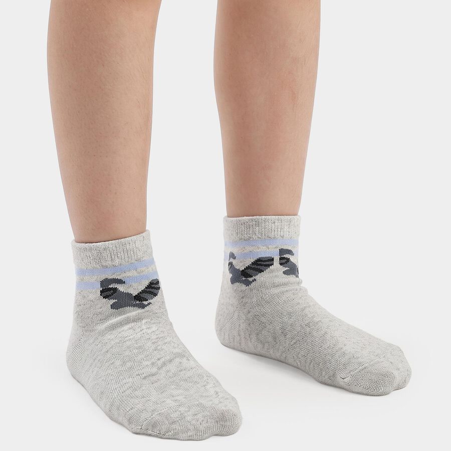 Boys' Ankle Length Pack of 2 Socks ( Grey, White ), सफ़ेद, large