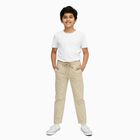 Boys Light Beige Regular Fit Elastic Waist Cotton Trousers, गहरा पीला, small image number null