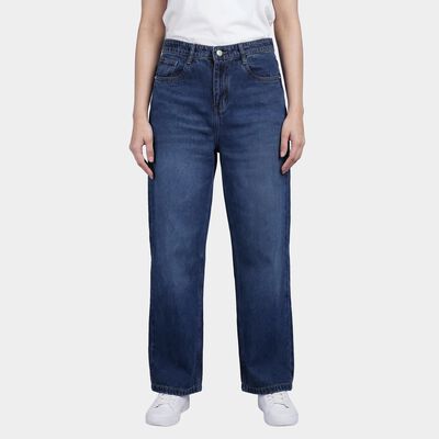 Women's Light Blue High-Rise Straight Fit Washed Jeans