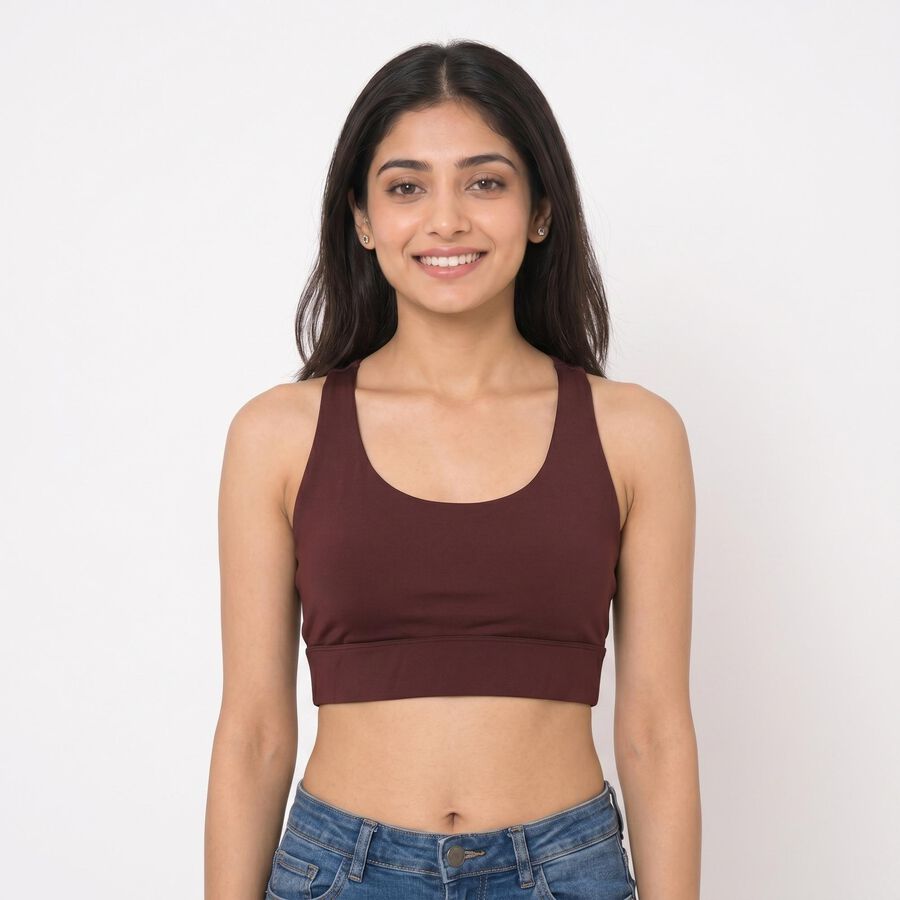 Women's Wine Scoop Neck Sports Bra, Wine, large