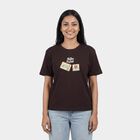 Women's Brown Cotton Round Neck Casual T-Shirt, Brown, small