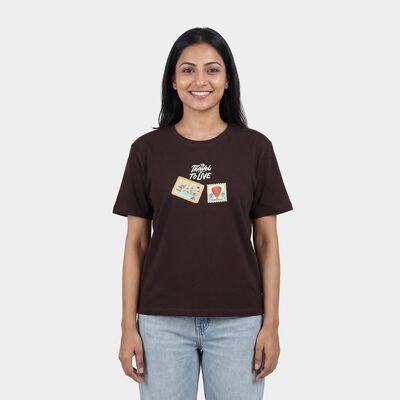 Women's Brown Cotton Round Neck Casual T-Shirt