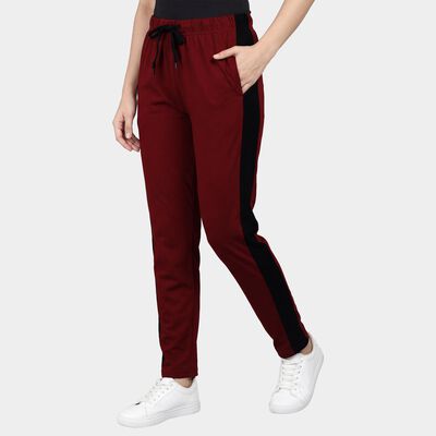 Women's Wine Slim Fit Graphic Print Cuffed Track Pants