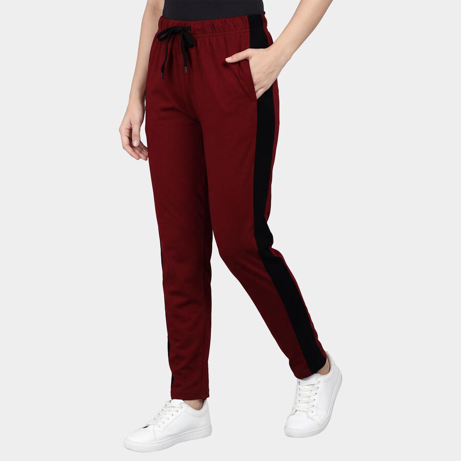 Women's Wine Slim Fit Graphic Print Cuffed Track Pants, Wine, large