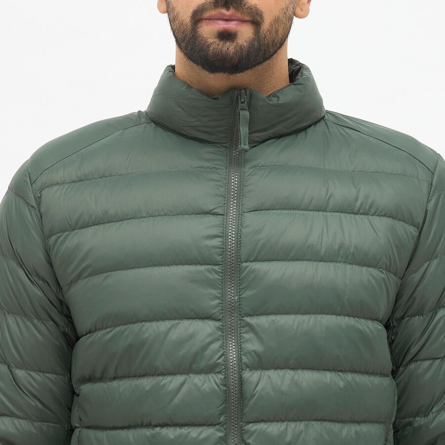 Men's Dark Sage Green High Neck Quilted Puffer Jacket, Dark Green, large image number null