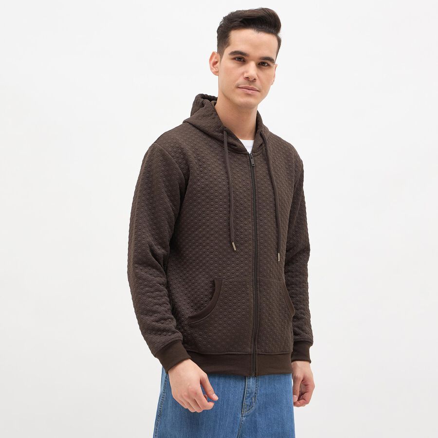 Men's Dark Chocolate Hooded Casual Sweatshirt, Brown, large image number null