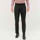 Men's Jet Black Slim Fit Formal Trousers, काला, small