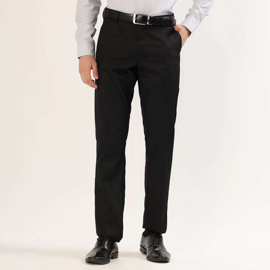 Men's Jet Black Slim Fit Flat-Front Formal Trousers, काला, large image number null