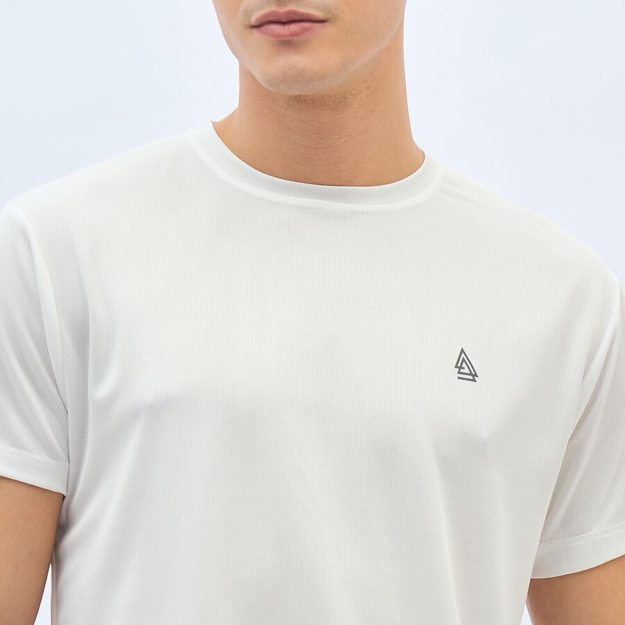 Men's Bright Eggshell White Crew Neck Athleisure T-Shirt, सफ़ेद, large