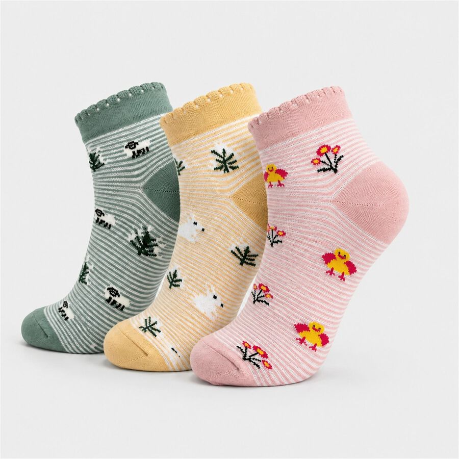 Women's Assorted Regular Fit Striped Novelty Pack of 3 Socks, Assorted, large