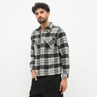 Men's Black and White Spread Collar Casual Jacket, काला, small image number null
