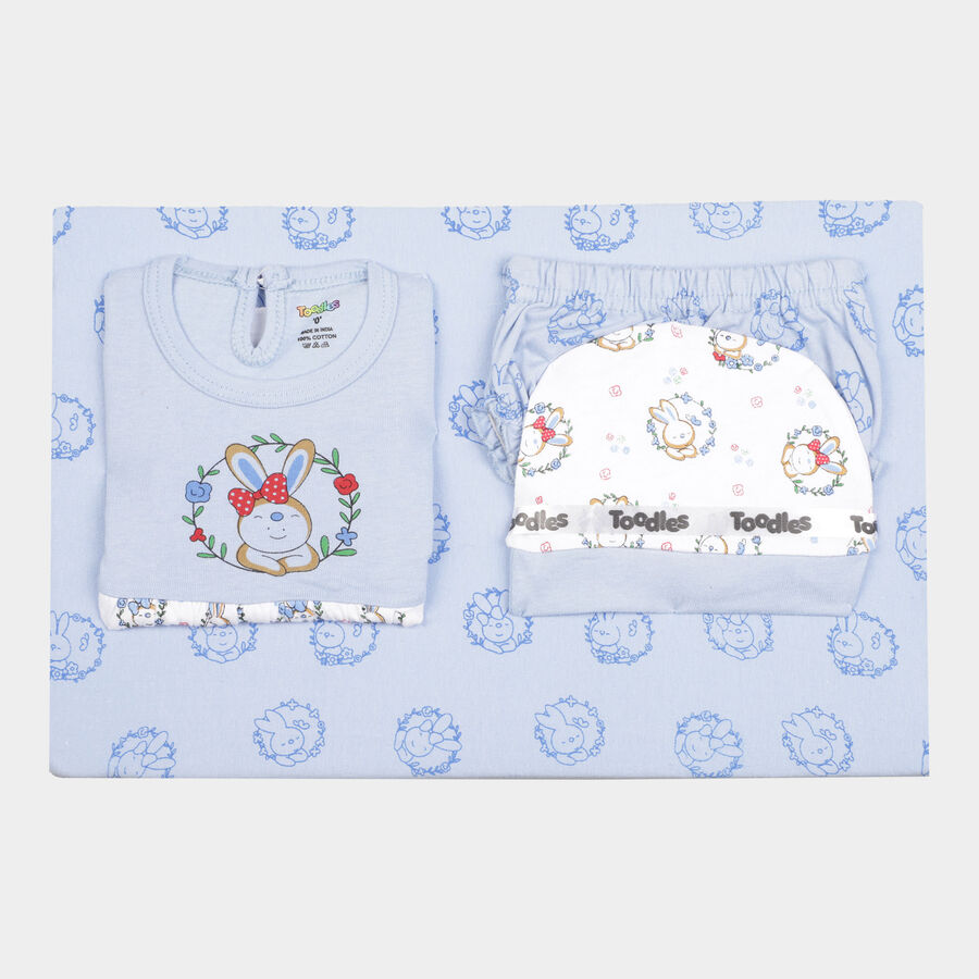 Infants Printed Cotton Baby Gift Set, Light Blue, large image number null