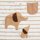 Infants' Beige 100% Cotton Round Neck Striped Elephant Printed Baba Suit, गहरा पीला, small