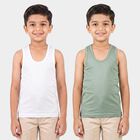 Boys Green Cotton Round Neck Vest, Light Green, small