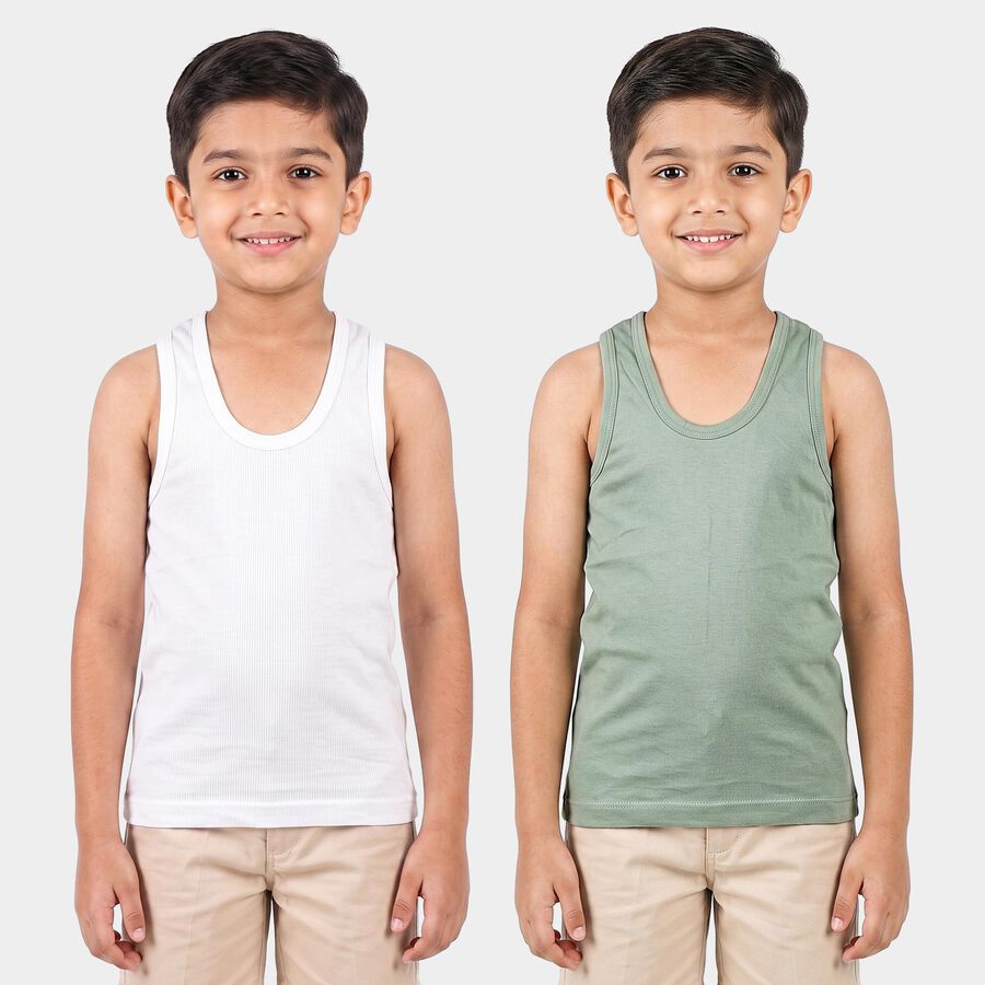 Boys Green Cotton Round Neck Vest, Light Green, large