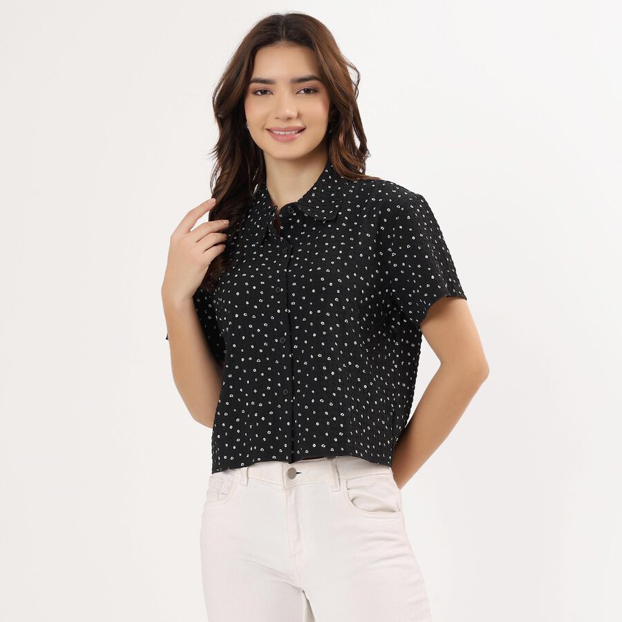 Women's Jet Black Classic Casual Shirt, Black, large image number null