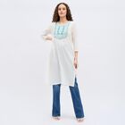 Women's Deep Teal Blue Cotton Round Neck Embroidered Kurta, टील ब्लू, small image number null