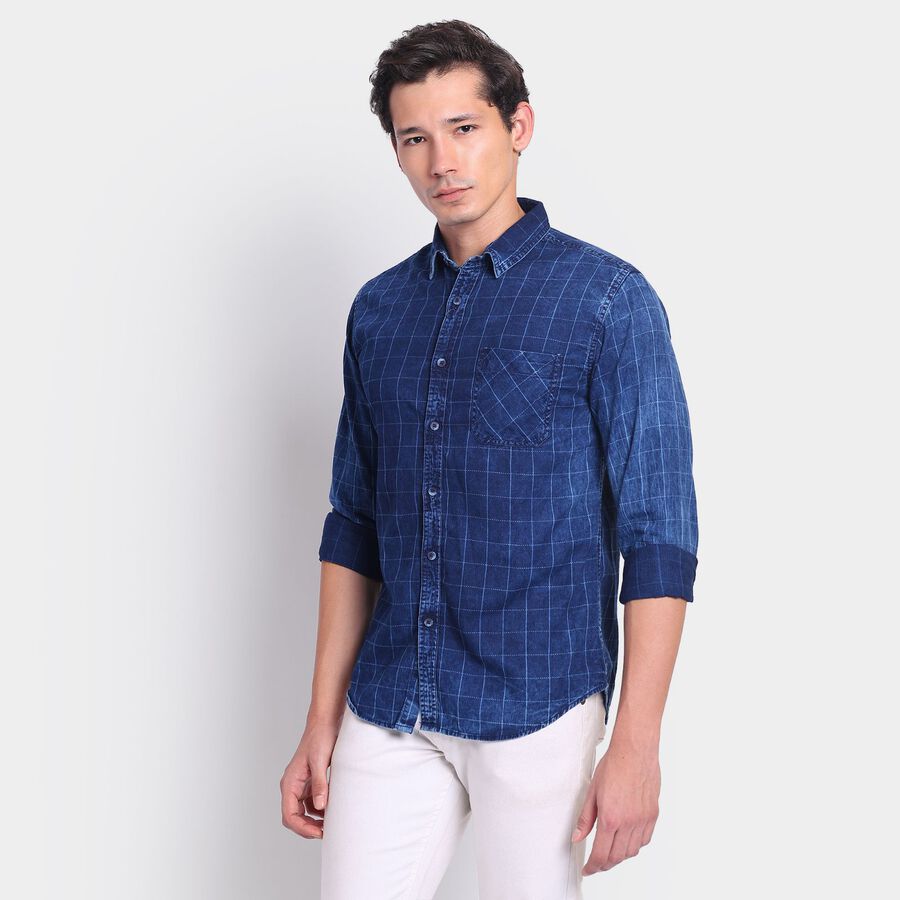 Men's 100% Cotton Casual Shirt, नेवी ब्लू, large image number null
