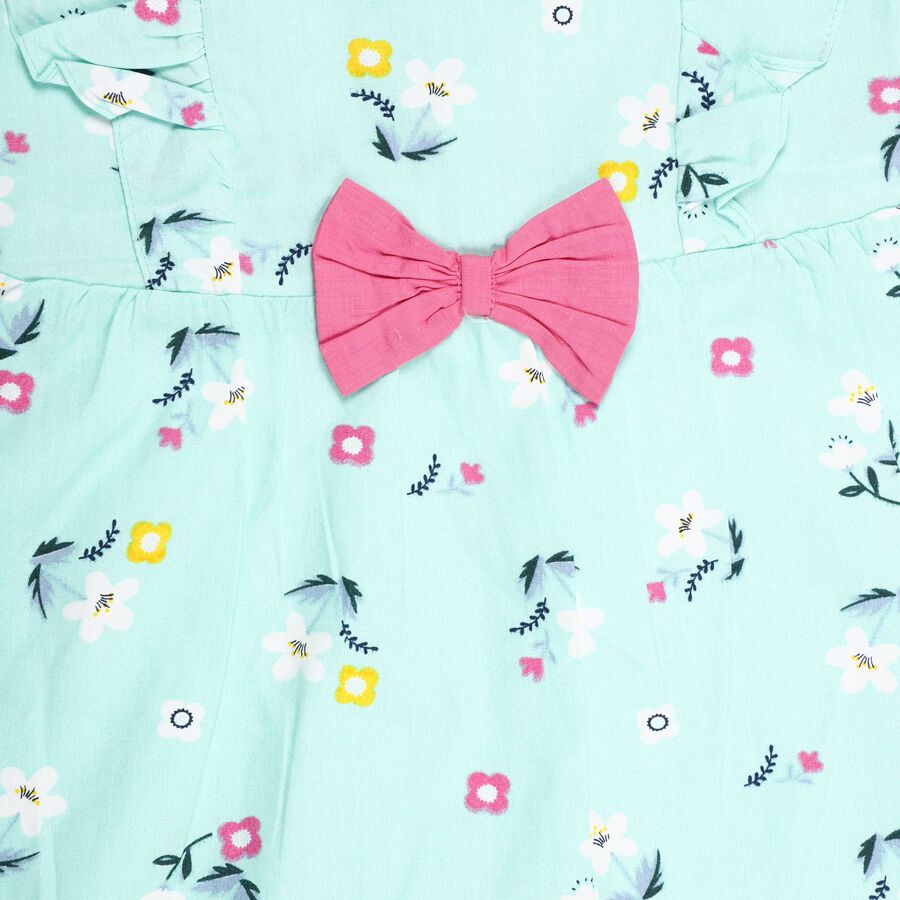 Girls' 100% Cotton Frock, हल्का हरा, large image number null