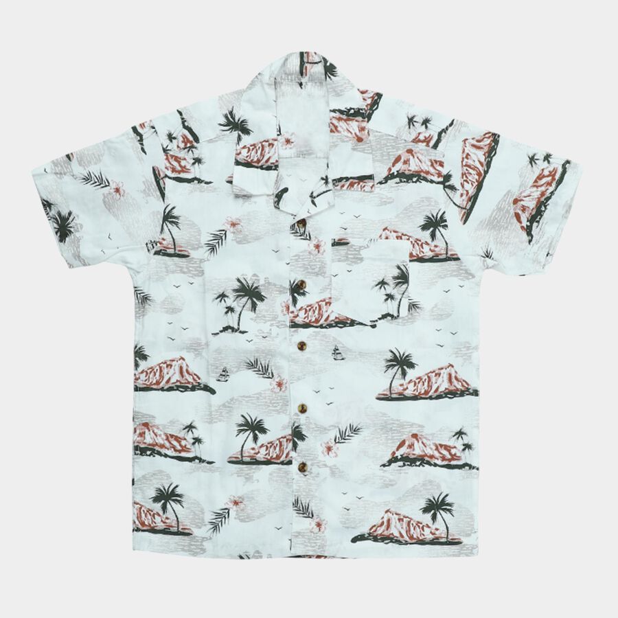 Boys' Peach Cotton Half Sleeve Cuban Collar Casual Shirt, Peach, large