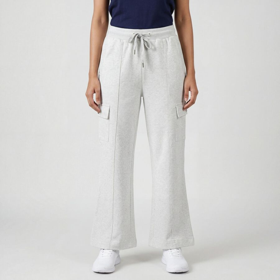 Women's Grey Regular Fit Track Pants, Ecru Melange, large