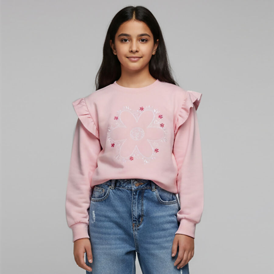 Girls' Sweatshirt, गुलाबी, large image number null